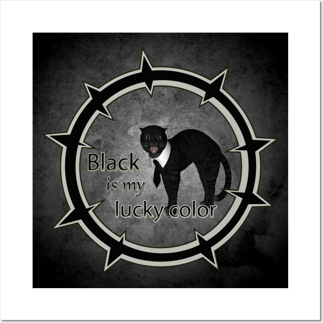 Funny cat, black ist my lucky color Wall Art by Nicky2342